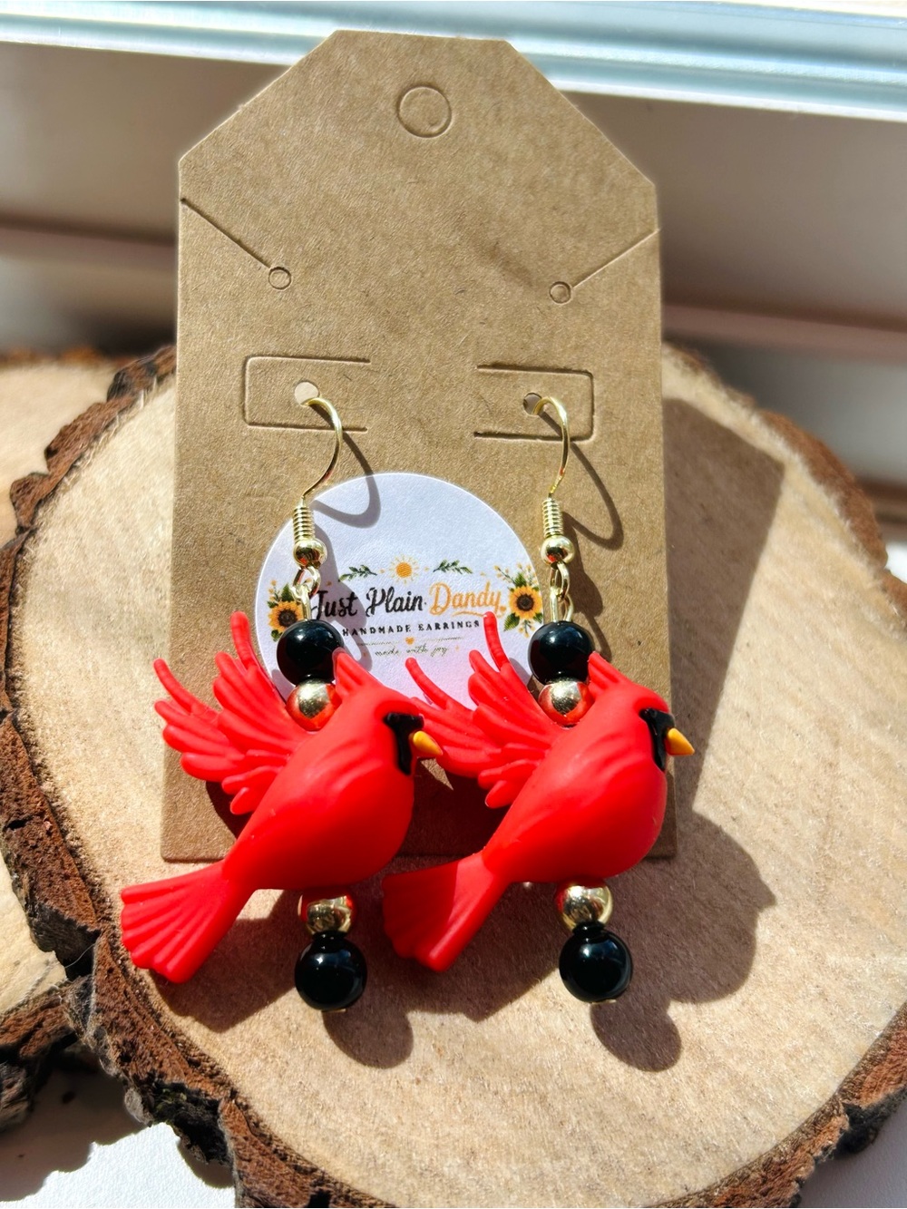 Red Cardinal Bird Dangle Earrings Cute Songbird Nature Handmade
